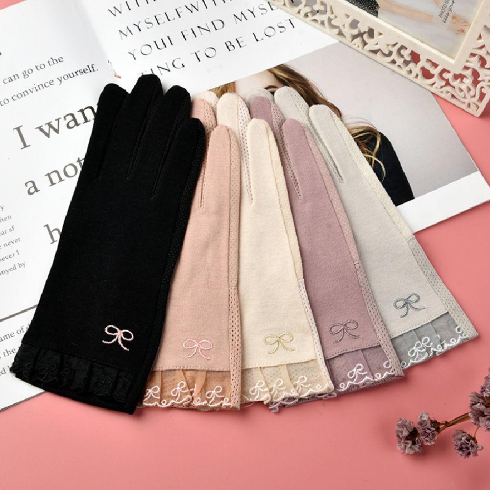 QQMALL Găng Tay Lái Xe Chống Nắng Đính Nơ Màu Sắc Đơn Giản Thời Trang Mùa Hè Cho Nữ