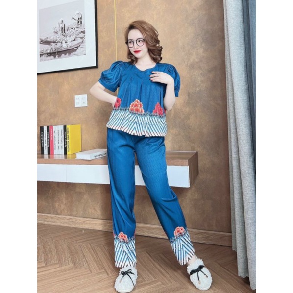 Bộ lụa tay bồng phối quần dà, hoạ tiết siêu xinh xắn