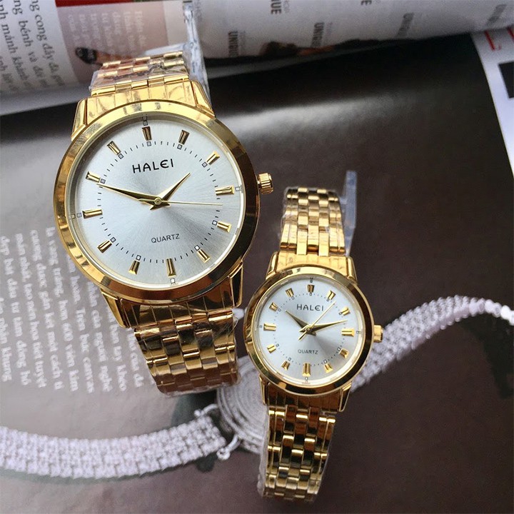 Đồng hồ nam nữ Halei 502 thời trang phong cách hàn quốc vàng chống xước, chống nước hoàn toàn, tắm giặt đi bơi được | BigBuy360 - bigbuy360.vn