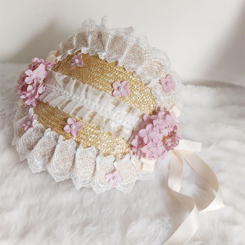 Mũ Cói Phối Ren Phong Cách Lolita Thời Trang Mùa Hè Cho Mẹ Và Bé