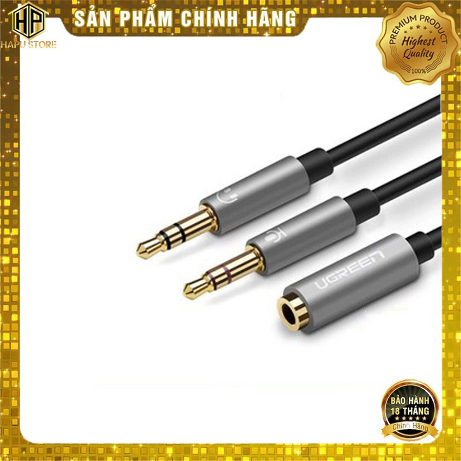 Cáp chuyển âm thanh 3.5mm sang 2 đầu Mic và Tai nghe Ugreen 20899 dài 20cm HapuStore