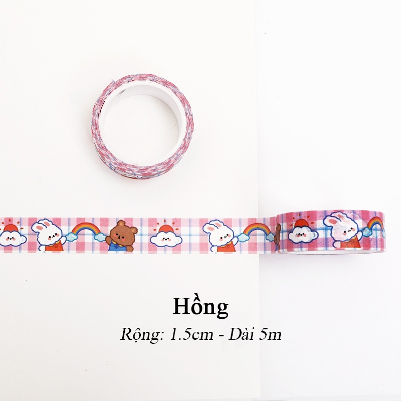 Cuộn Washi Tape băng dính dán trang trí DIY với nhiều hình cute dễ thương (dài 5m)