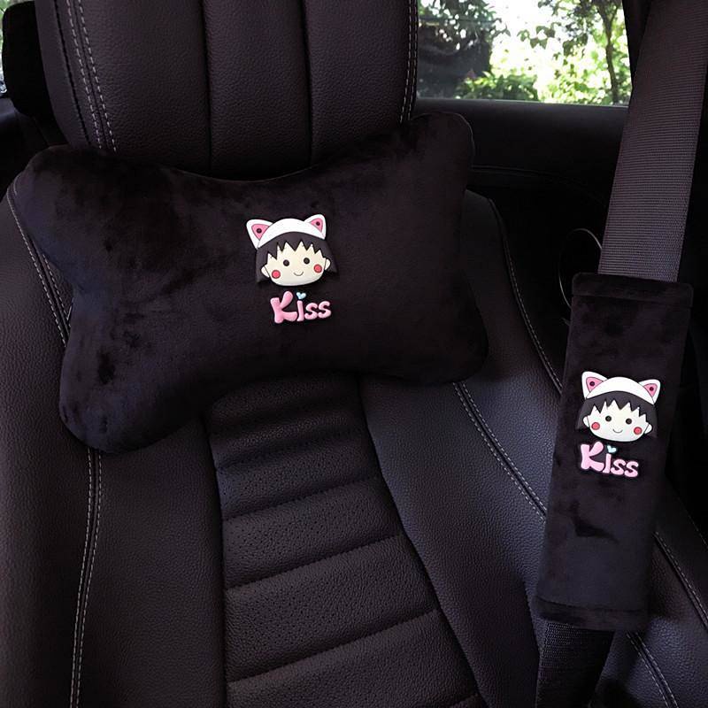 New Maruko Cartoon Cute Car Interior Headrest Handbrake Rear View Mirror Cover Gear Shift Knob Cover Safety Shoulder Shield Sets g6T7