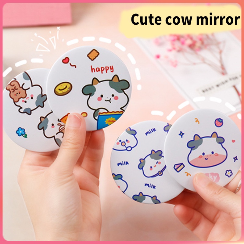 Gương Trang Điểm Cầm Tay Hình Bò Sữa Hoạt Hình Dễ Thương