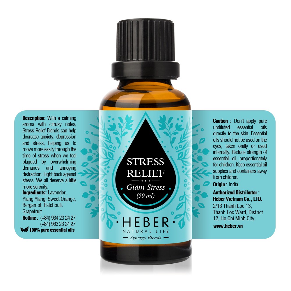 Tinh Dầu Giảm Stress- Stress Relief Blend Heber Natural Life, Cao Cấp Nhập Khẩu, Thiên Nhiên Nguyên Chất, 10ml/30ml/50ml