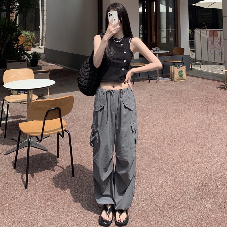 Bộ Áo Không Tay Dáng Ôm Phối Khóa Cài Bên Hông + Quần Dài Thiết Kế Mỏng Thời Trang Mới Dành Cho Nữ 52365