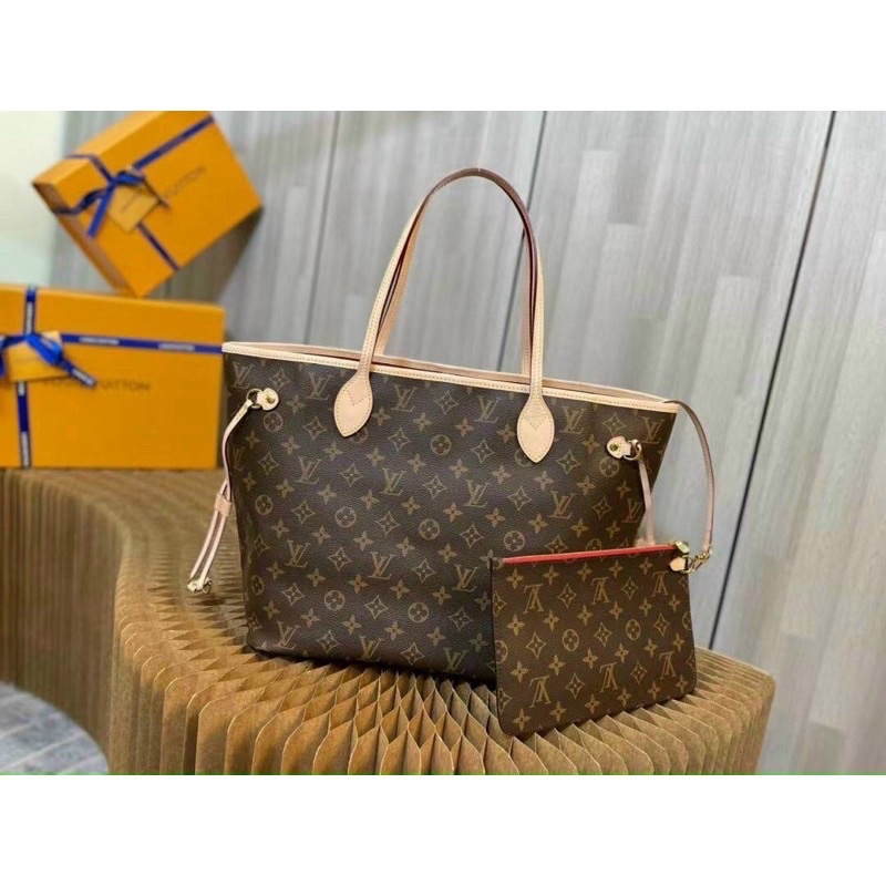 SET TÚI XÁCH TAY 2 CHI TIẾT NỮ LV NEVERFULL HOA NÂU CARO NÂU HÀNG SUPER SIZE 32 FULLBOX SMANO BAGS HOẢ TỐC
