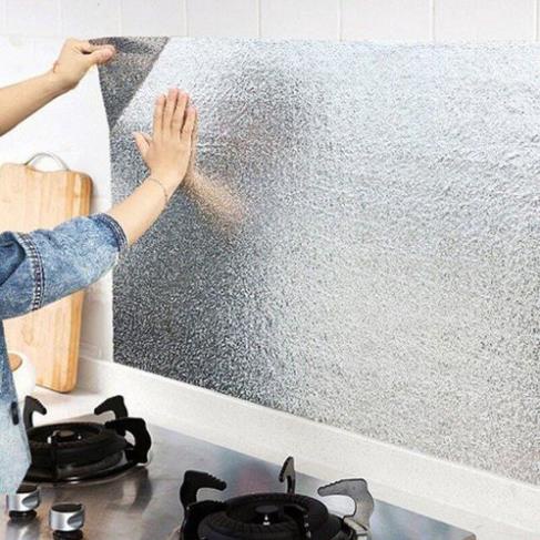 Giấy dán bếp tráng nhôm chống thấm màu bạc nhà bếp tiện dụng