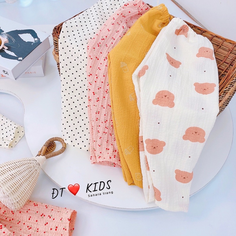 Bộ ngủ bé gái dài tay thu đông_Bộ Pijama dài tay bé gái chất đũi xốp