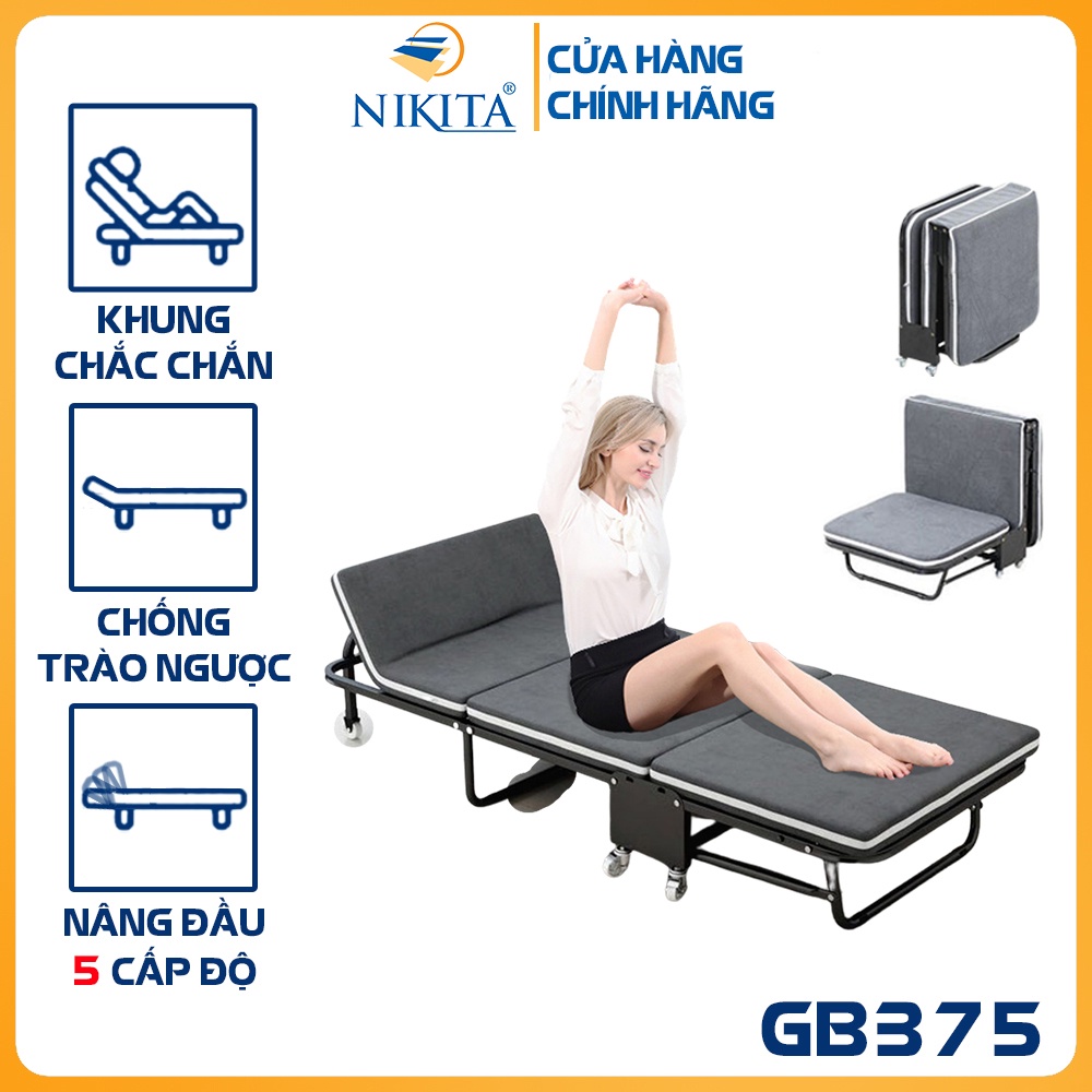 [Mã BMBAU300 giảm 7% đơn 499K] Giường gấp ba khúc NIKITA GB375 rộng 75cm màu XÁM xanh