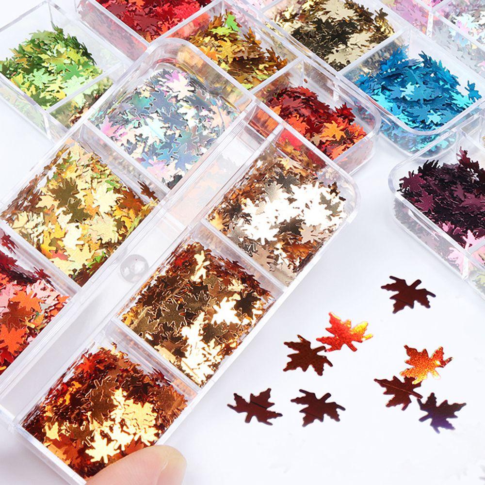 Hộp Sequin Hình Lá Phong Màu Holographic Dùng Trang Trí Móng Nghệ Thuật DIY
