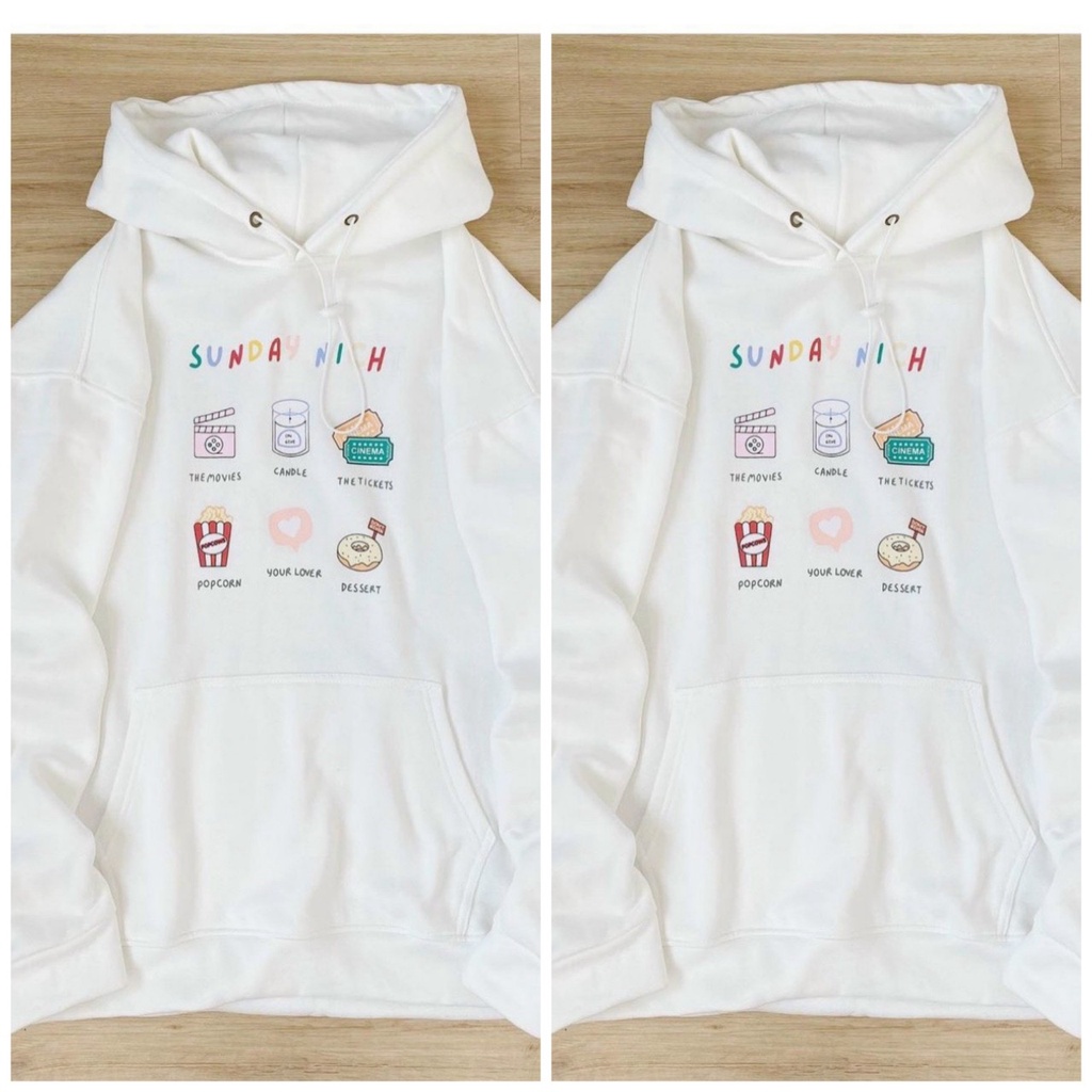 Áo Hoodie Nữ SUNDAY NICH Màu Trắng Form Rộng Unsiex - Khoác Nỉ Có Nón Mũ kIểu Hàn Quốc Đẹp