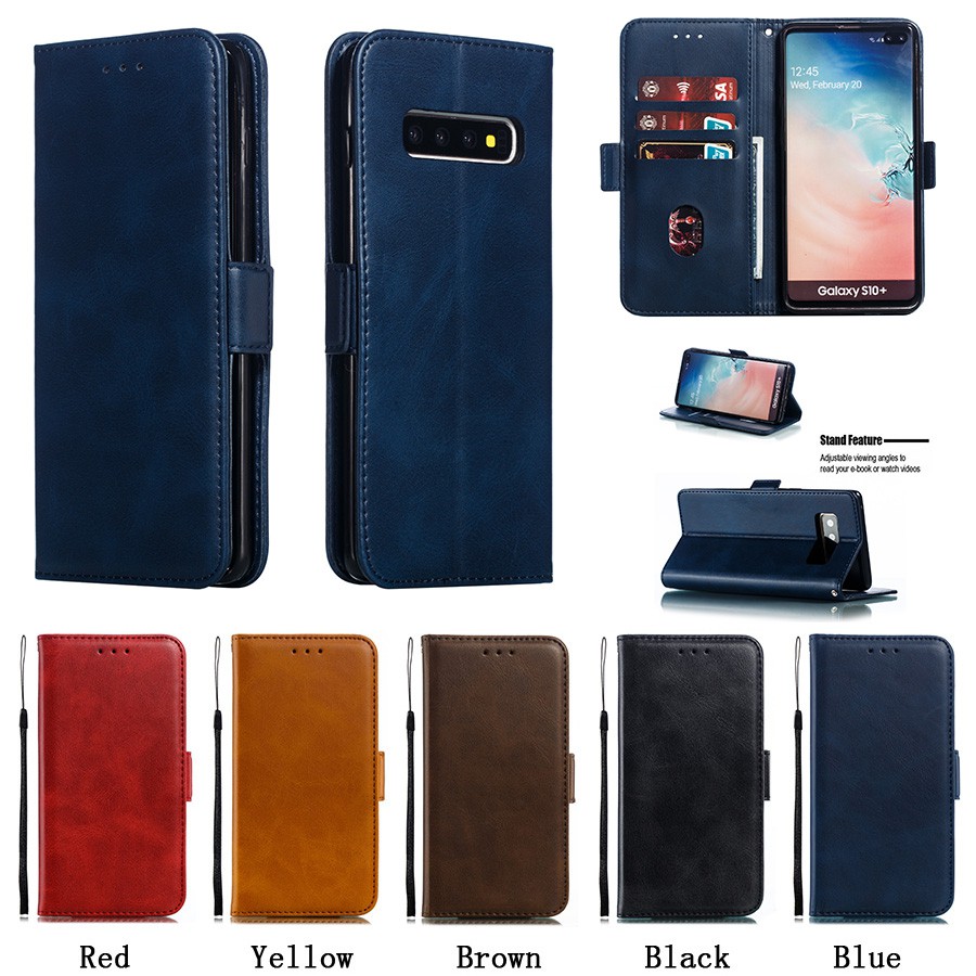 Ốp lưng nắp gập da màu trơn cho điện thoại Samsung S10/S10 Plus/S10e