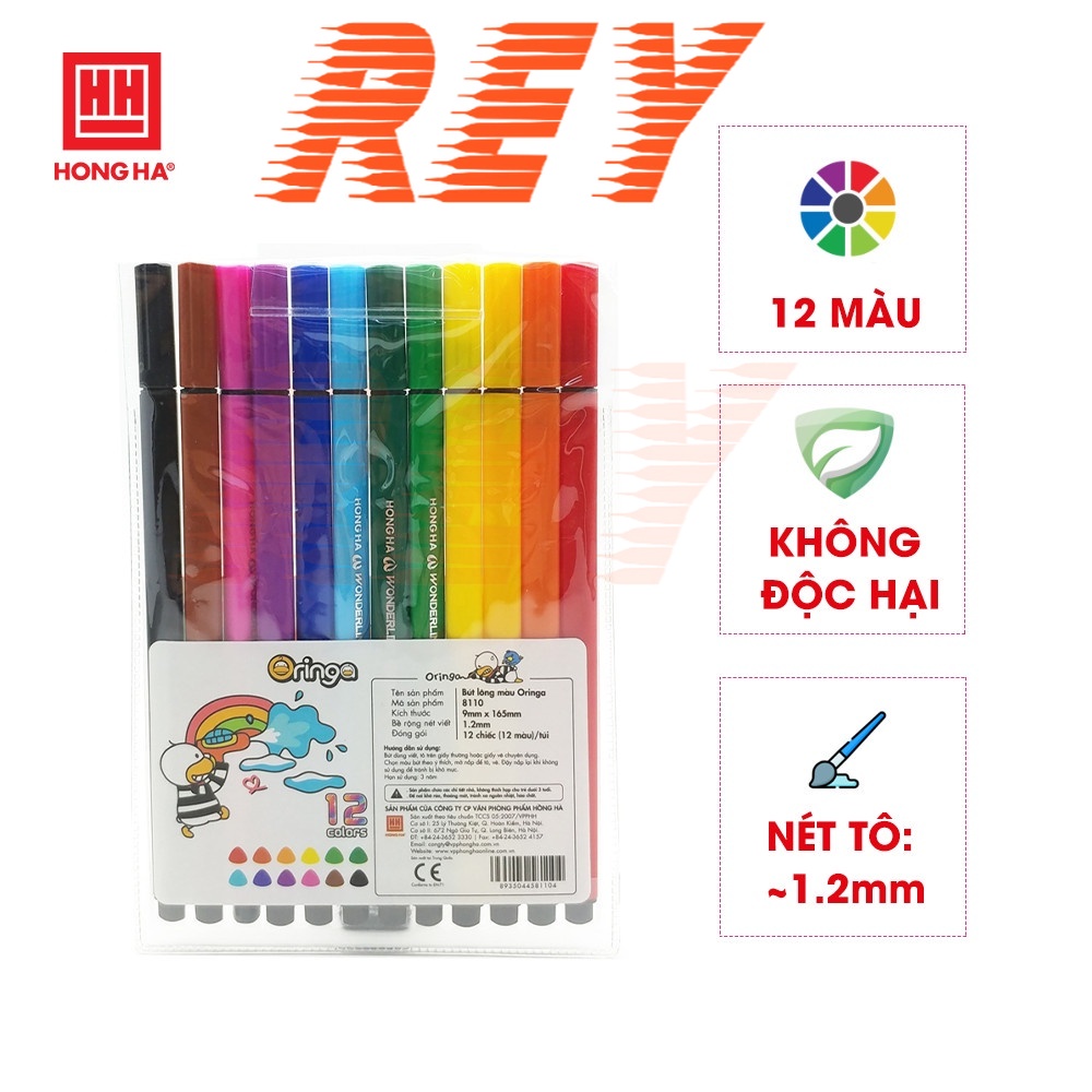 [Giao hỏa tốc] Vỉ bút lông màu Hồng Hà Wonderline Oringa Felt Pen 12 màu - 18 màu