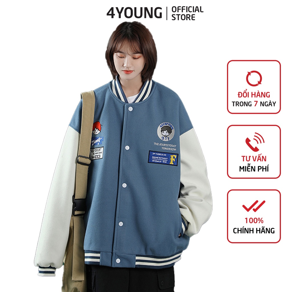 Áo khoác bomber nữ đẹp form rộng in họa tiết dễ thương phong cách Ulzzang 4YOUNG B