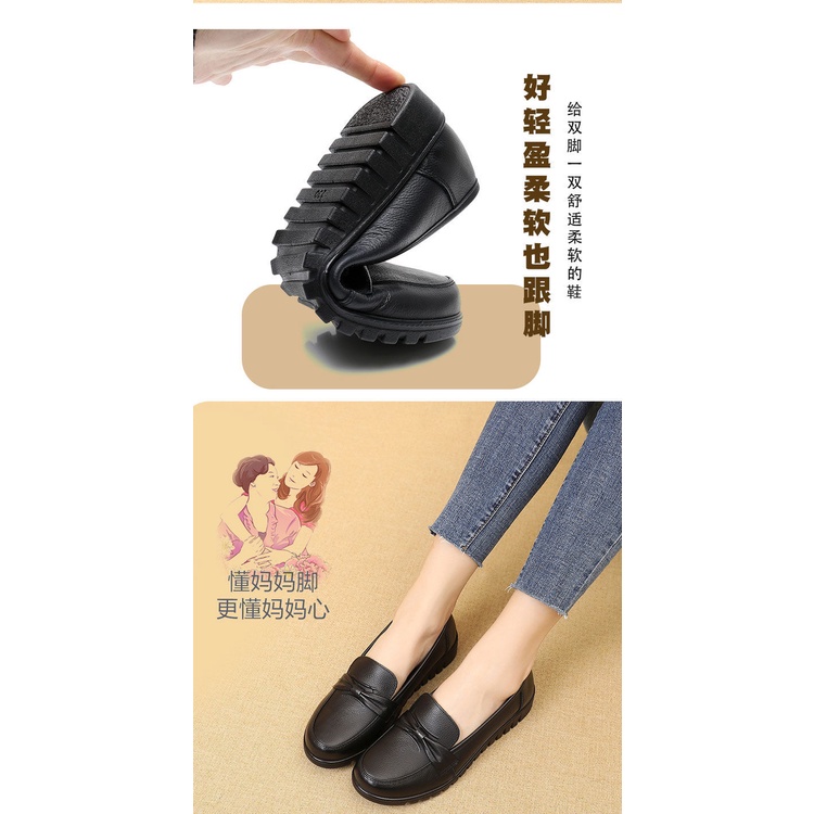 Giày da thật đế mềm thiết kế dễ thương cho nữ trung niên