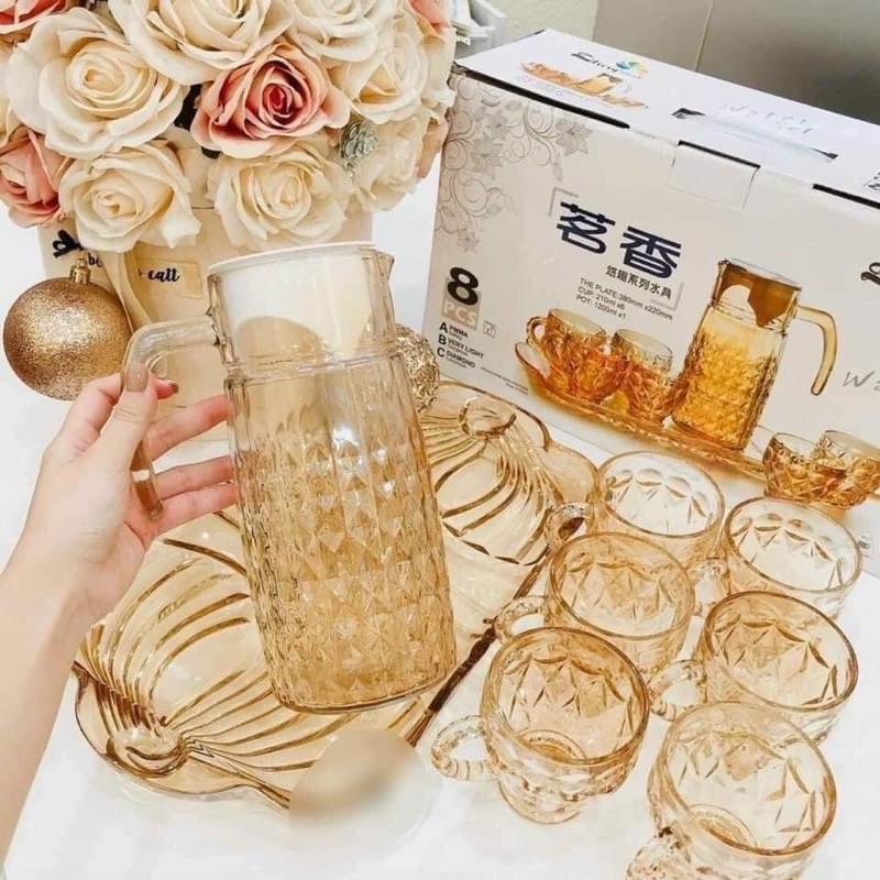 Bộ cốc , khay thuỷ tinh cao cấp