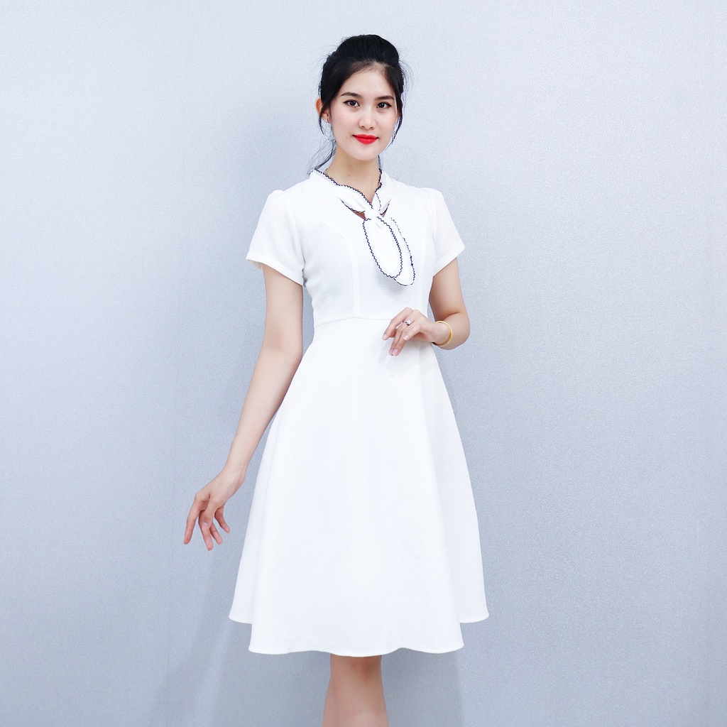 (XẢ KHO) Đầm Dự Tiệc Công Sở Sang Trọng Bigsize AMYRA , Thiết Kế Dáng Xòe Tay Ngắn Phối Nơ Cao Cấp Đi Làm Đi Tiệc DA177