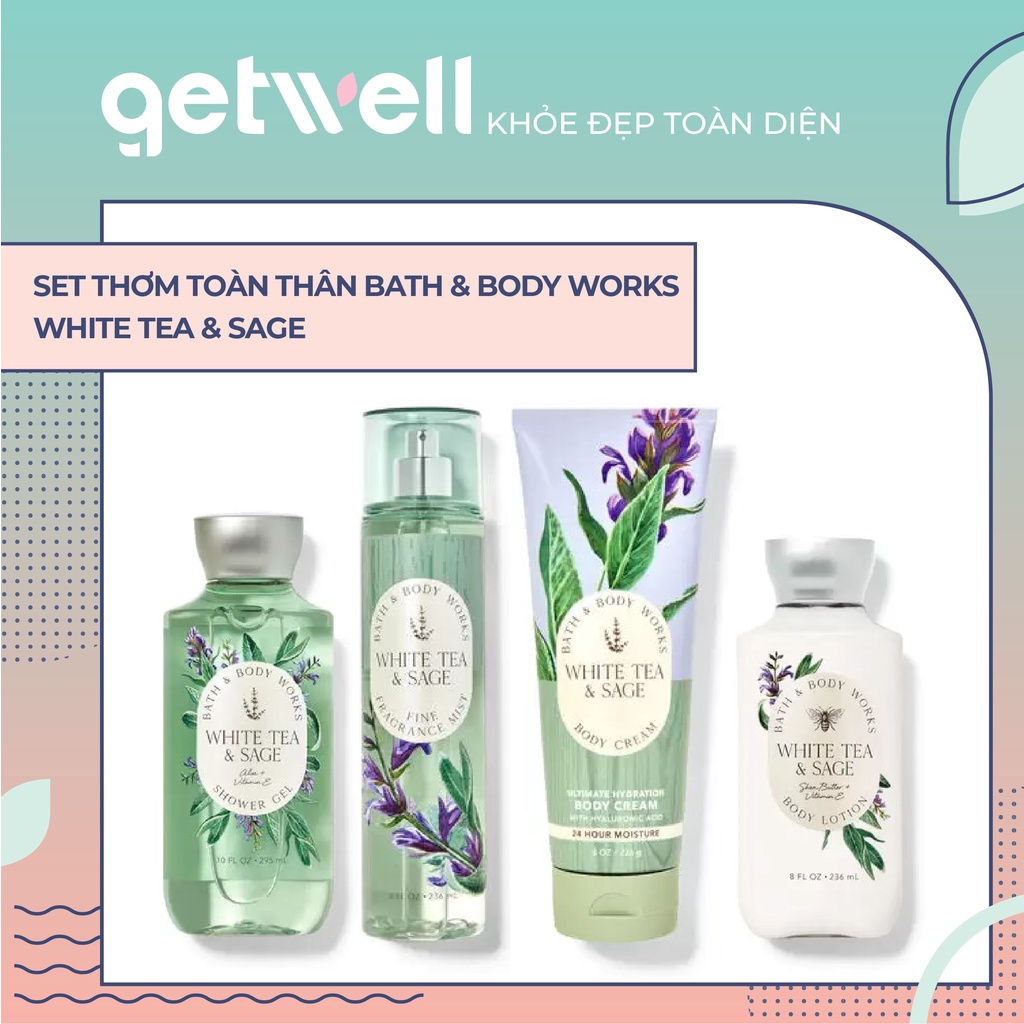 Sản Phẩm Tắm Dưỡng Xịt Thơm Toàn Thân Nến thơm phòng Bath & Body Works - White Tea & Sage