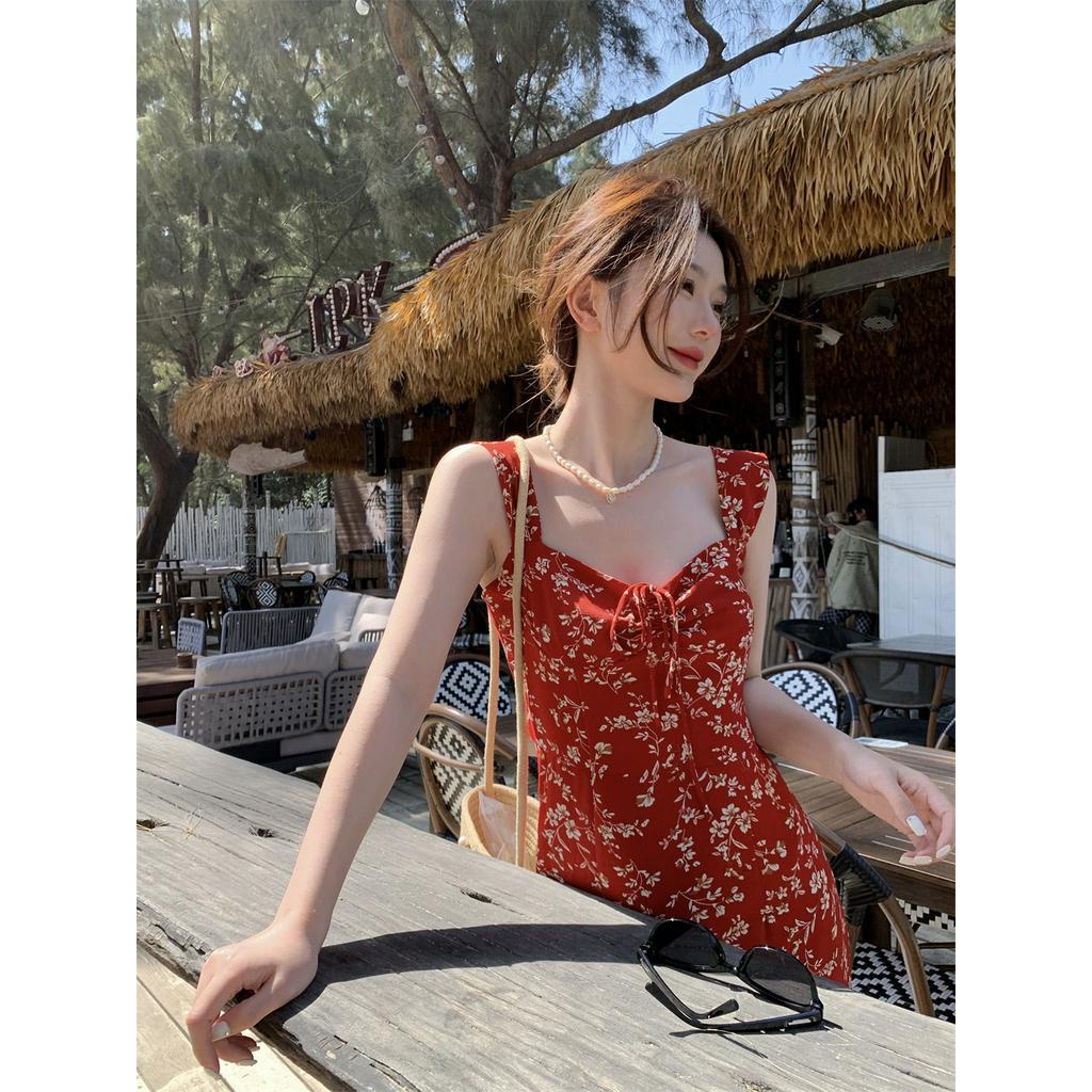 Đầm Dây Hoa Vải Chiffon Mỏng Thời Trang Mùa Hè 61894 Màu Đen