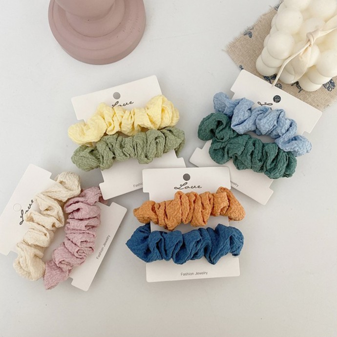 (Bộ 2 Cái) Scrunchies Cột Tóc Vải Bản Nhỏ LIN Phong Cách Hàn Quốc