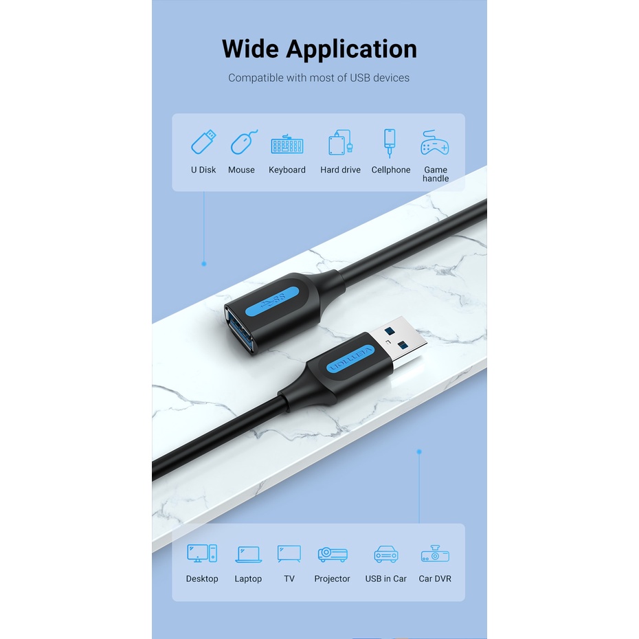 Dây Cáp Mở Rộng Vention USB 3.0 Cho TV SSD Xbox One Laptop USB 2.0
