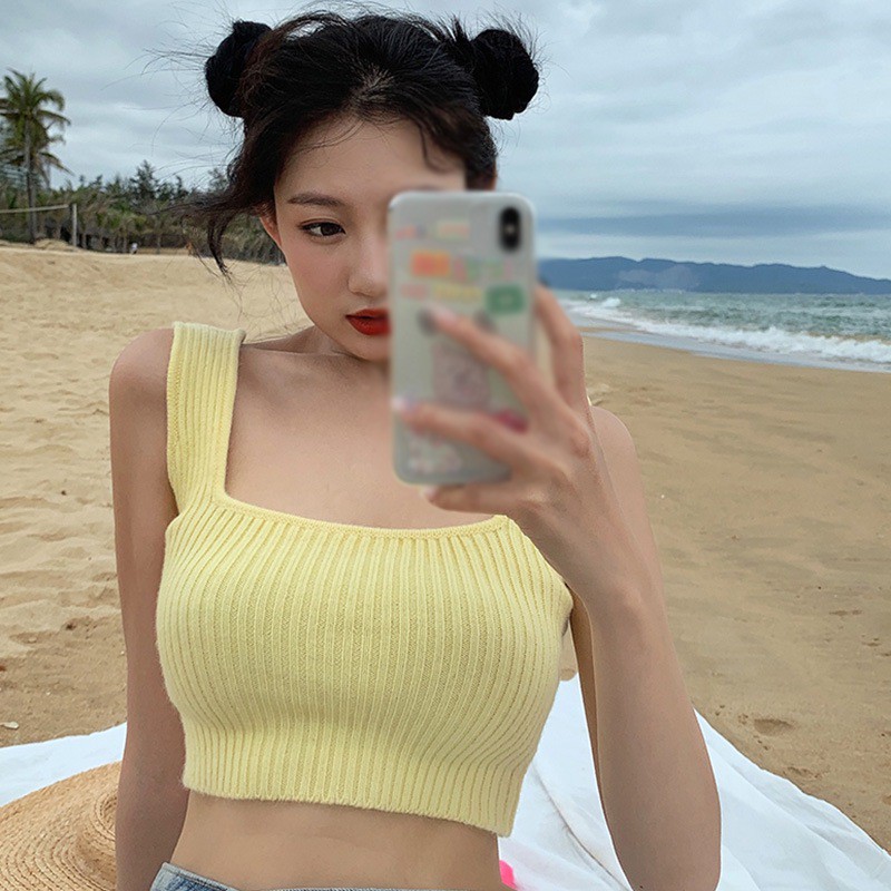 Áo Lửng Hai Dây Màu Trơn Thời Trang Cho Nữ