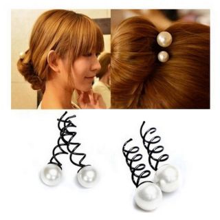 Kẹp tóc xoắn ốc đính ngọc trai giả thanh lịch