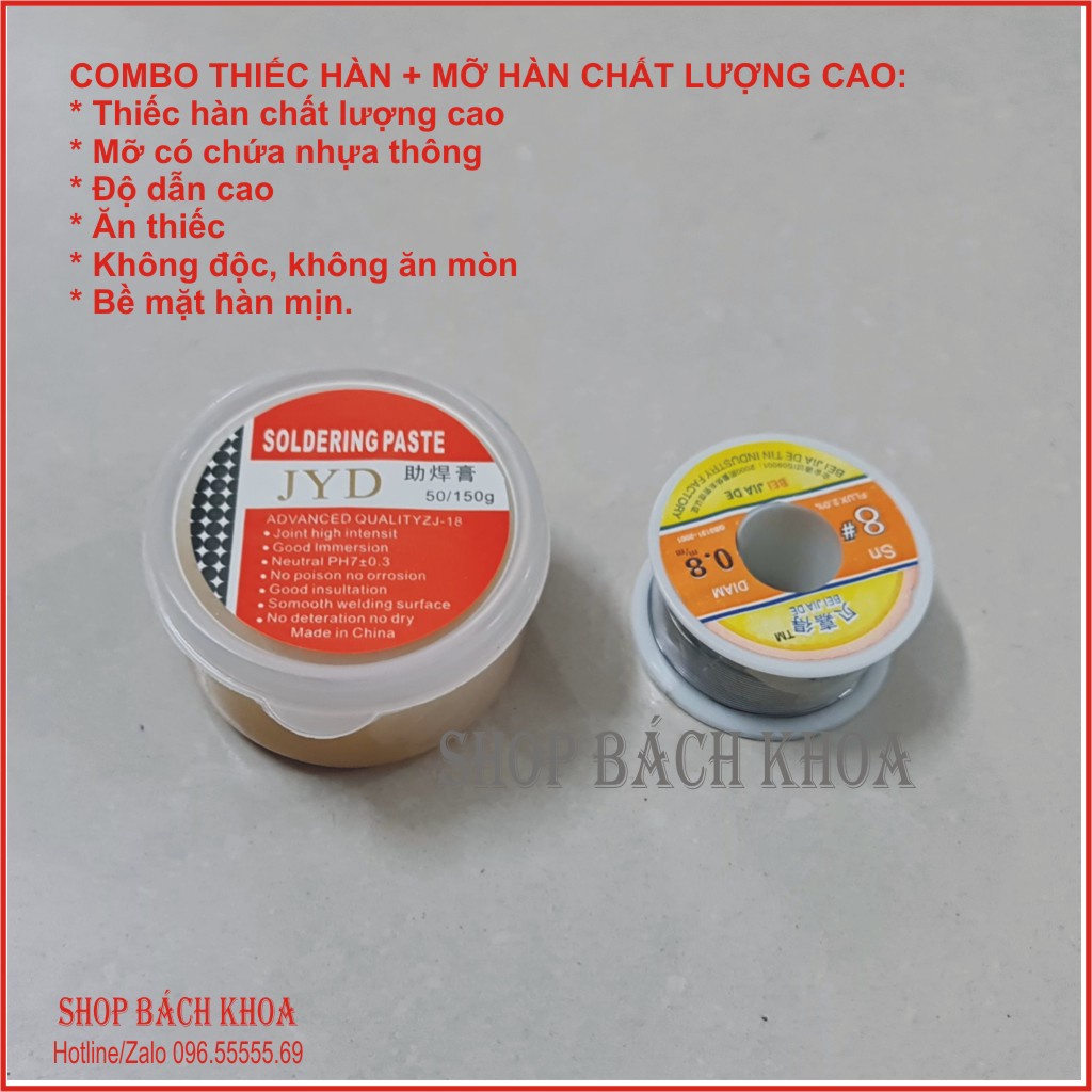 COMBO SIÊU RẺ 1 hộp mỡ hàn thay thế nhựa thông + 1 cuộn thiếc hàn điện tử. Hàng chất lượng cao. Shop Bách Khoa