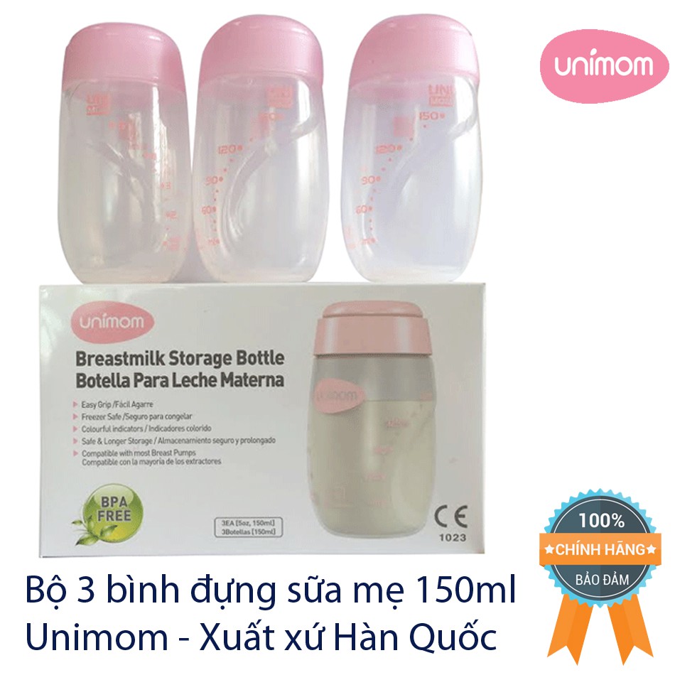 Combo 3 Bình đựng sữa mẹ Unimom Hàn Quốc 150ml Chính hãng - UM880045