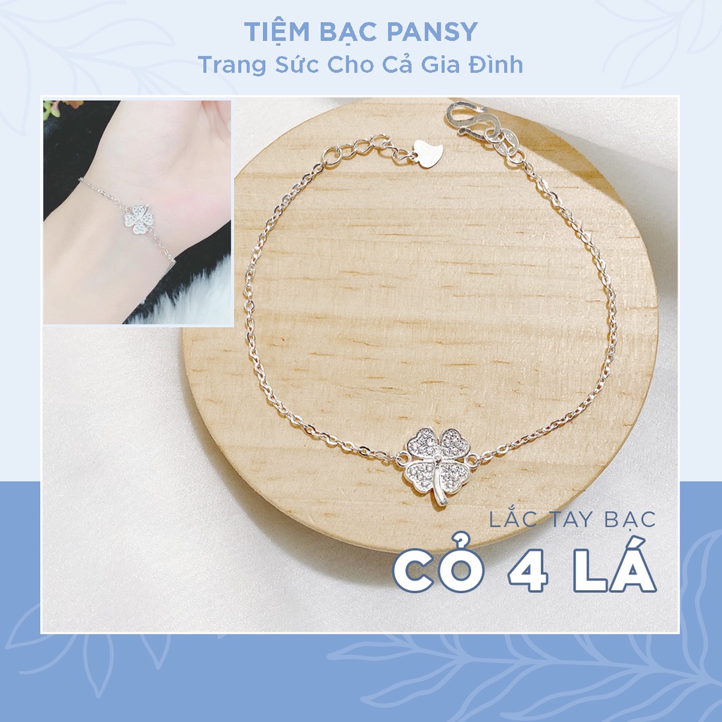 Lắc tay bạc nữ PANSY hình cỏ 4 lá may mắn, vòng tay nữ bạc ta thật đẹp