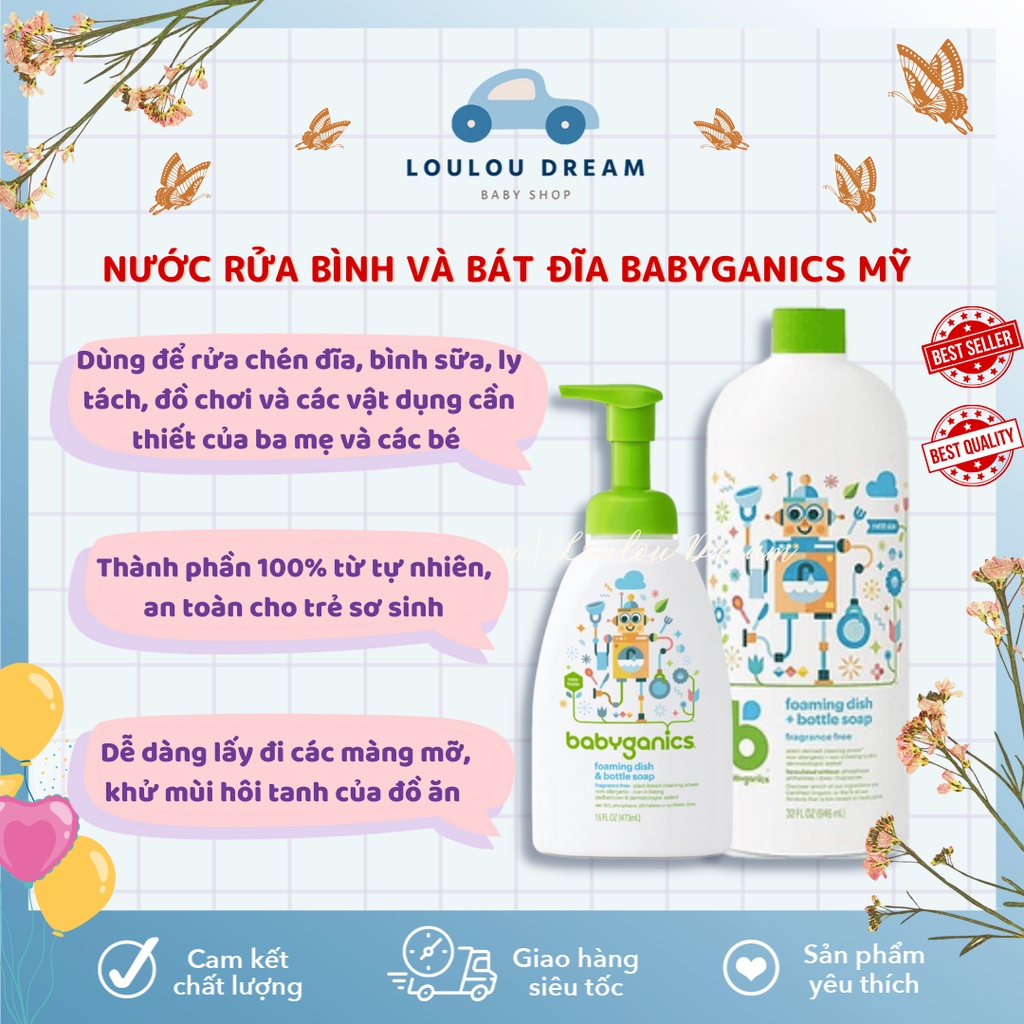 Nước rửa bình Babyganics hữu cơ an toàn cho bé - Chai vòi và refill - Rửa sạch cả bát đĩa ăn dặm [CHÍNH HÃNG - SẴN]