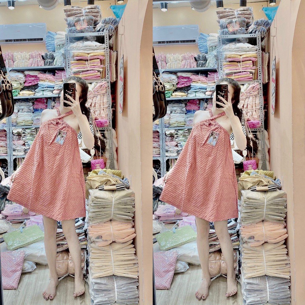 Đầm babydoll xốp dây chéo cổ
