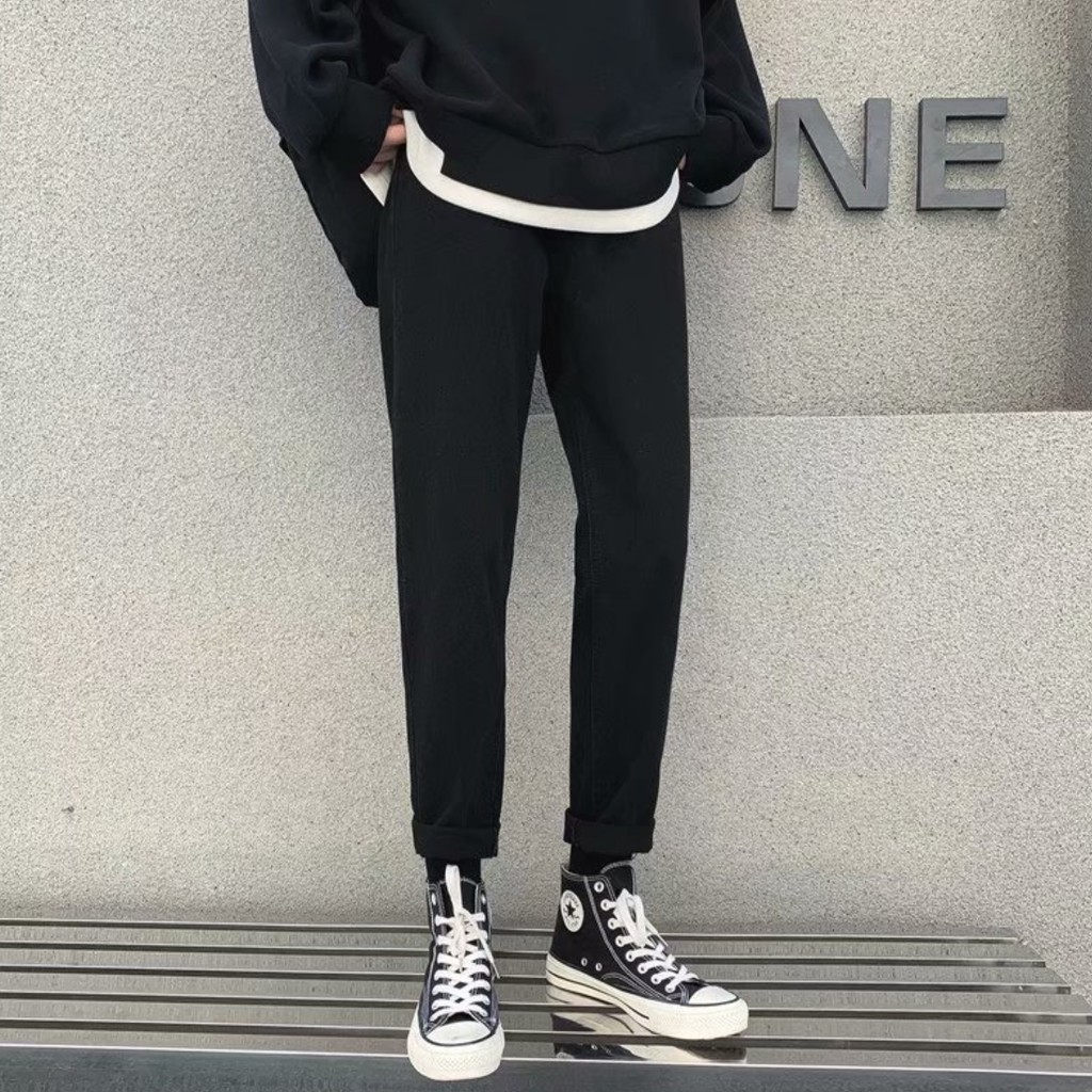 [Tiền Nào Của Đấy]Quần Jean Baggy Nam Ống Rộng Màu Đen Trơn Basic Unisex Vải Co Giãn-B01