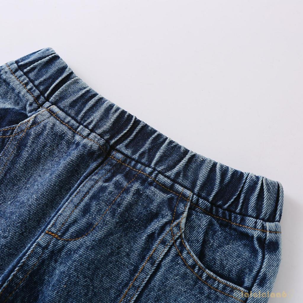 Bộ 2 món áo sát nách cổ tròn màu trơn + quần jean ống loe phối túi thời trang mùa hè năng động cho bé gái