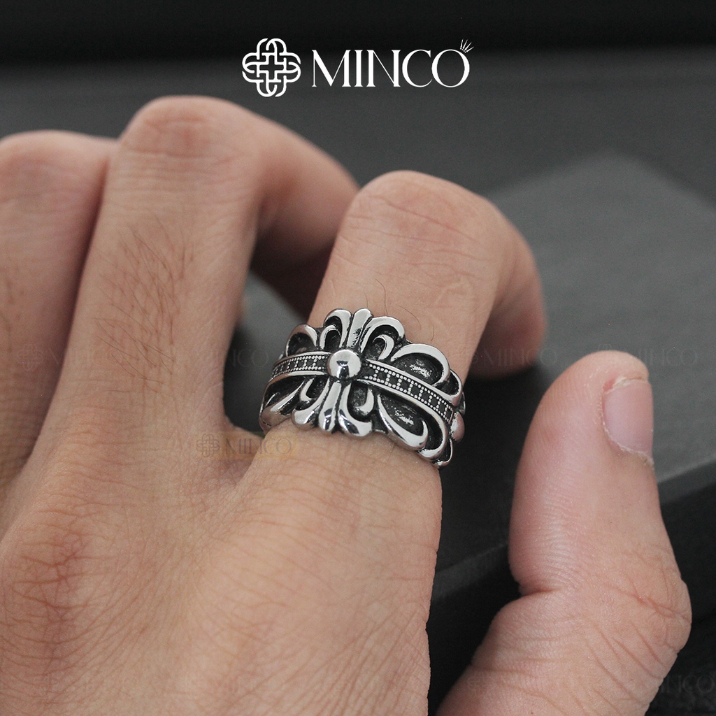 Nhẫn Nam Chrome heart floral đính đá đen Freesize Minco Accessories Nhẫn Style HipHop Phụ kiện trang sức NT03-20