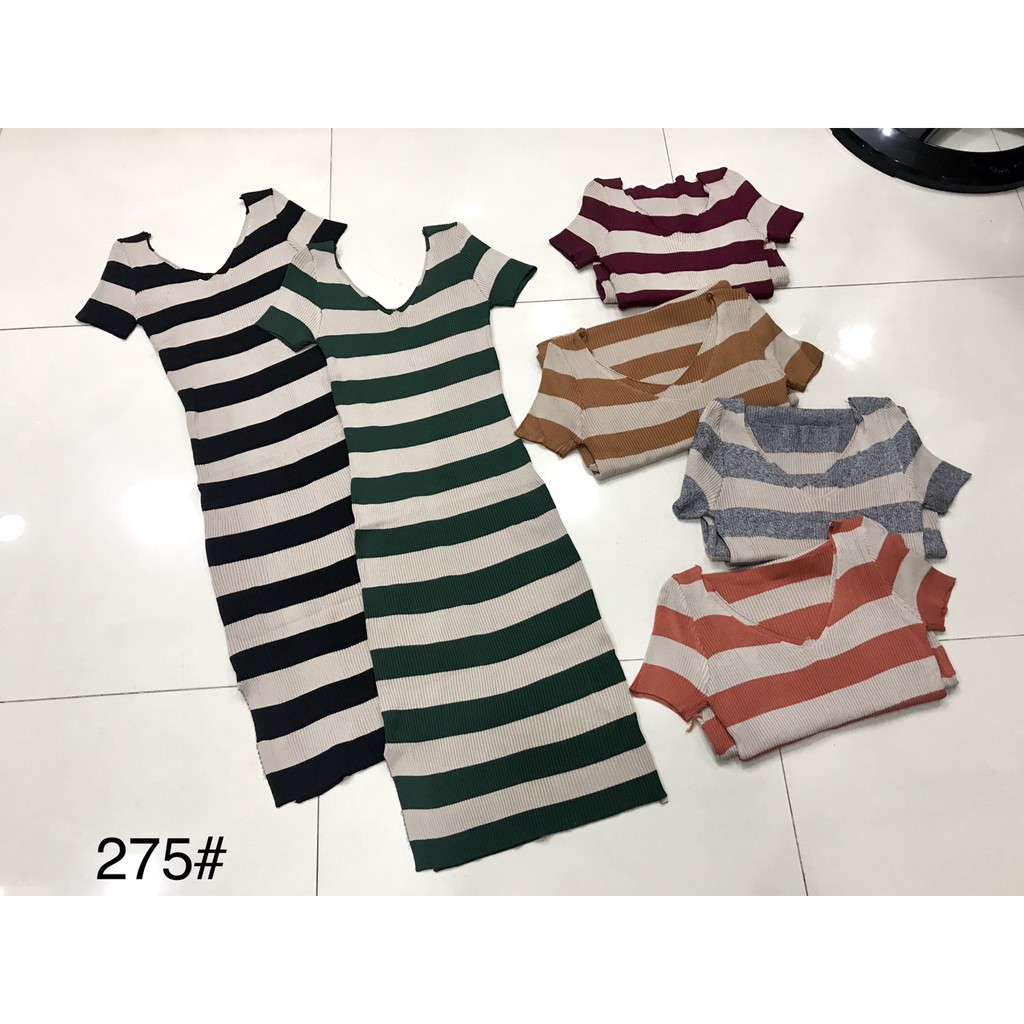 G03. 275. ĐẦM LEN SỌC CỔ 2 TIM TAY NGẮN | BigBuy360 - bigbuy360.vn