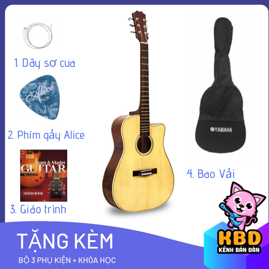 Đàn guitar acoustic mặt gỗ thông cho người mới tập chơi [ TẶNG KÈM BAO ĐỰNG + PHỤ KIỆN ] - bảo hành 12 tháng