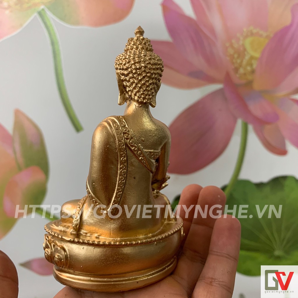 [Tượng phật Dược Sư] Tượng đá Phật Dược Sư Lưu Ly Quang ngồi tòa sen - Cao 12cm - Màu nhũ đồng