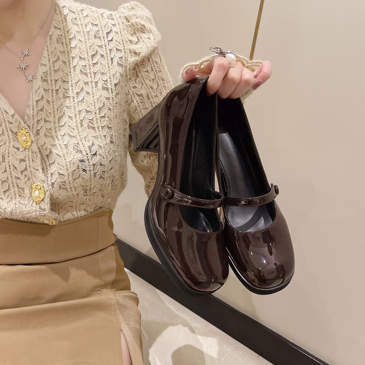 Giày Cao Gót Màu Đen Đế Dày Phong Cách Lolita Pháp Cho Nữ