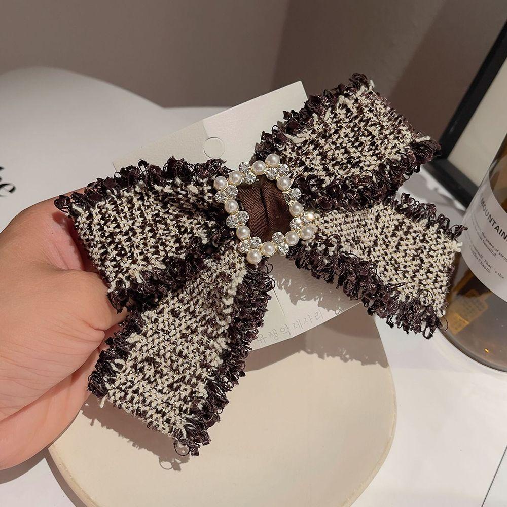 Kẹp Tóc Nơ Bằng Vải Thiết Kế Ngọt Ngào Thời Trang|Băng Đô Cài Tóc Họa Tiết Houndstooth Phong Cách Hàn Quốc
