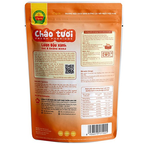 Cháo tươi Cây Thị lươn, đậu xanh 260g (7M+)