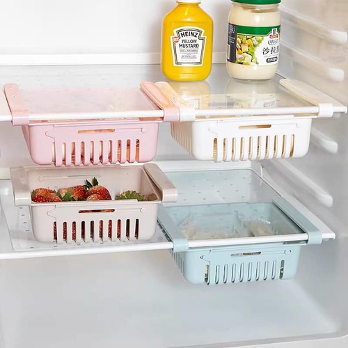 Khay rổ nhựa kéo dài đựng thực phẩm trong tủ lạnh