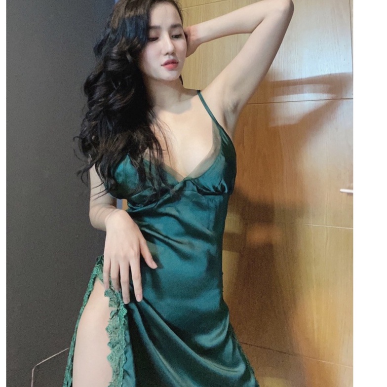 Đồ ngủ sexy / Đầm 2 dây phối ren eo, ngực phối lưới, chất liệu satin cao cấp loại 1, mềm mịn mát, freesize dưới 65kg Sex | BigBuy360 - bigbuy360.vn