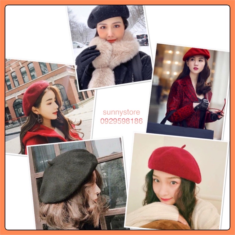 NÓN/MŨ BERET phong cách thời trang ( trắng, đỏ ) 👉ib màu cho shop