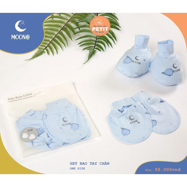 [MOON BABY]Set Bao Tay, Bao Chân, Mũ Moon Petit - Phụ Kiện Mũ, Bao Tay Bao Chân Cho Bé Trai Bé Gái Sơ Sinh Chất Petit Si