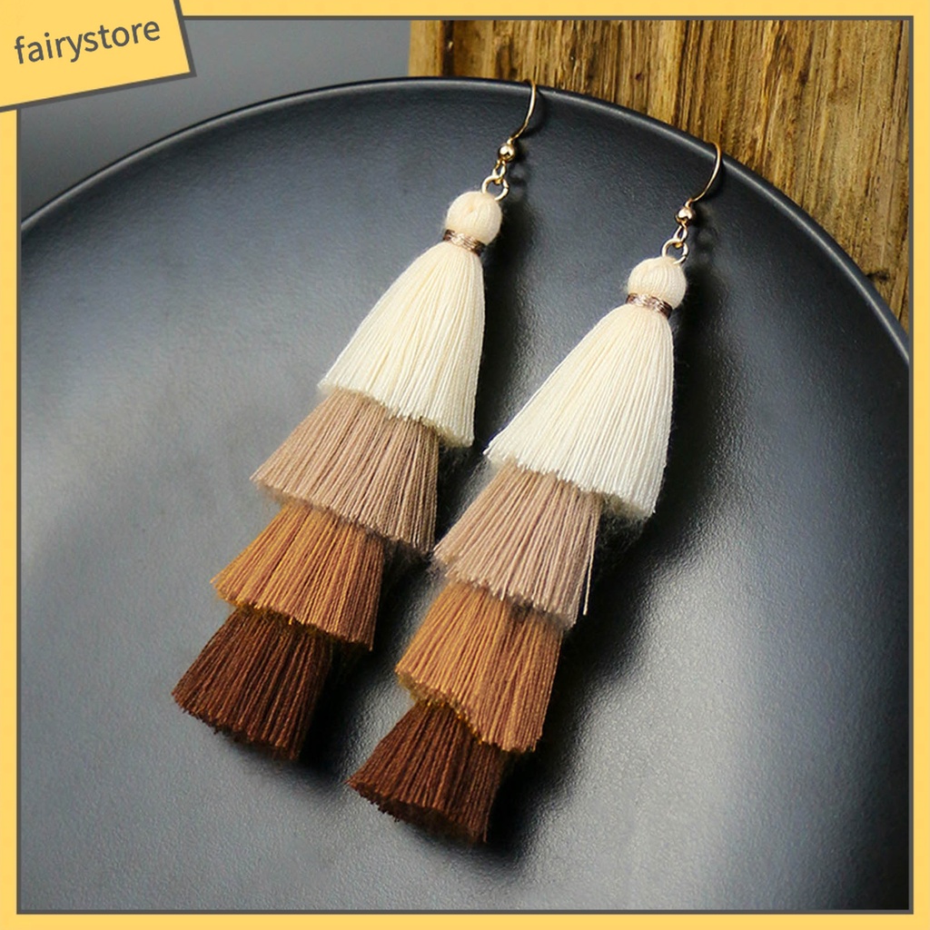 1 Đôi Bông Tai Tua Rua Siêu Dài 4 Lớp Phong Cách Bohemia Quyến Rũ Cho Nữ
