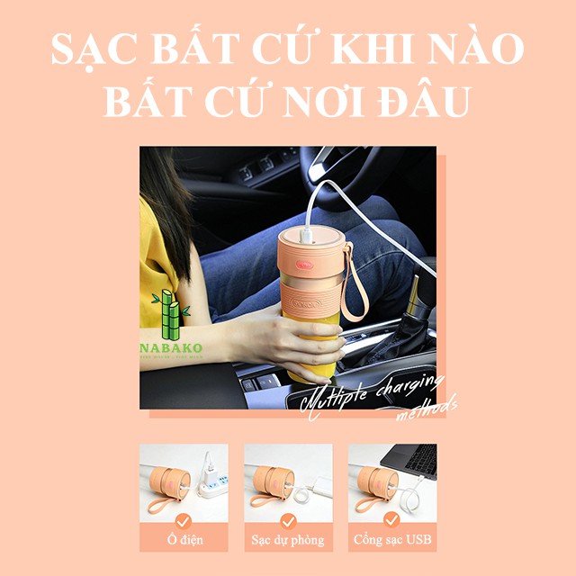 [SẠC NHANH - PIN TRÂU] Máy Xay Sinh Tố Cầm Tay Mini Sạc Điện, Máy Say Đa Năng Pin 1200mah - Nabako