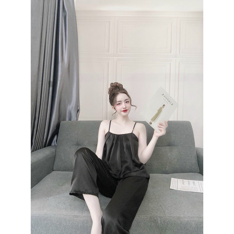 Đồ mặc nhà nữ đẹp, áo 2 dây kèm quần dài chất lụa satin đẹp, mát, ít nhăn, kiểu dáng thanh lịch, phom dưới 55kg | BigBuy360 - bigbuy360.vn