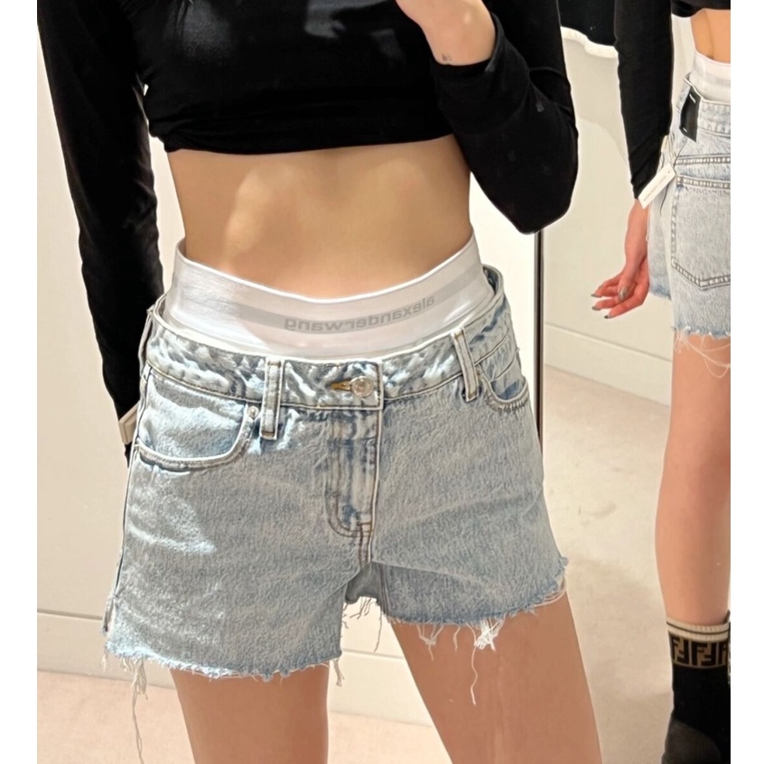 Aw 2021 Mới Quần Short Denim Giặt Eo Thấp Co Giãn